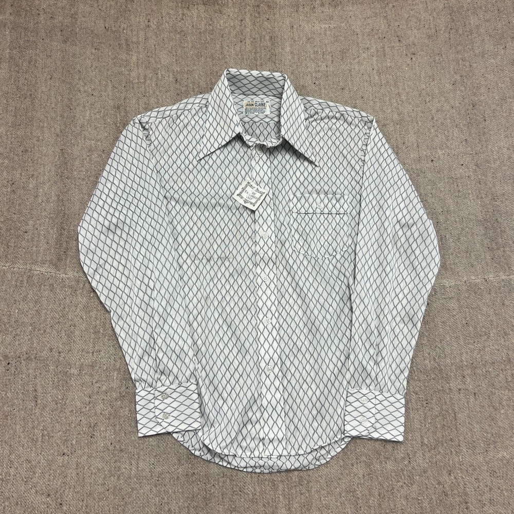 Vintage Jason Clarke Button Up Shirt Mens Large White 1970s Deadstock